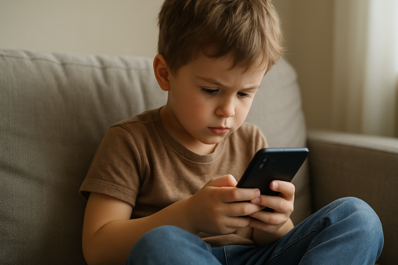 enfant cocentré sur le téléphone